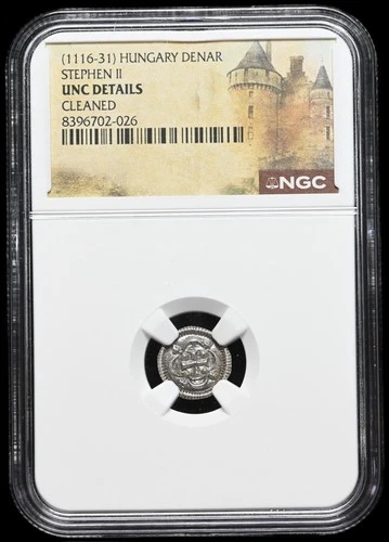 HUNGARY. Stephen II, 1116-1131, Silver Denar, Scarce type, NGC MS UNC Details