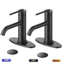 HURRAN Bathroom Faucet 1 Hole Single Handle, Black Bathroom Faucet Pop-up Drain