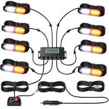 EYPINS LED Strobe Lights Kit White Amber Flashing for Car Truck Vehicle 12V/24V