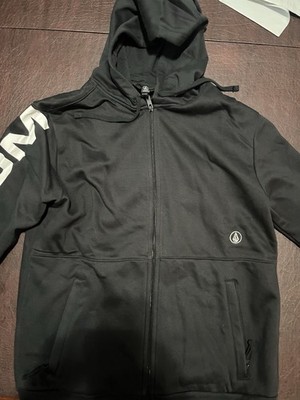 Volcom Men's L Black Full Zip Fleece Hoodie Graphic Logo Pockets