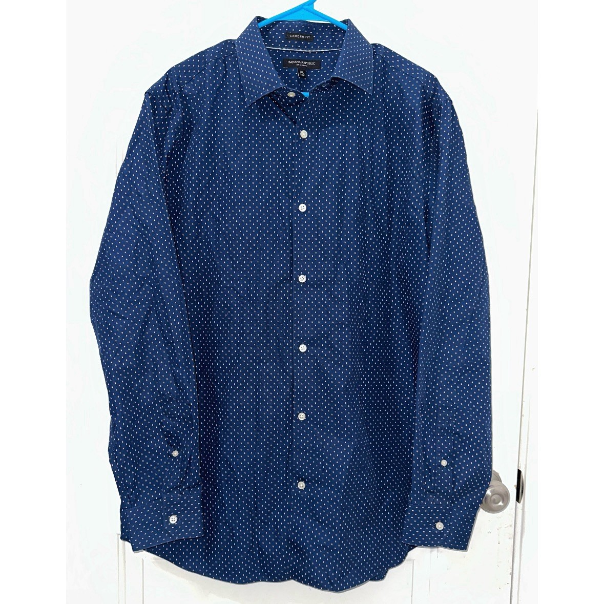 Banana Republic Button Up Shirt Mens XL Navy Blue Polka Dot Non Iron Shirt