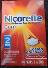 Nicorette Nicotine Gum, Stop Smoking Aids, 2 Mg-Cinnamon Surge-100 Ct-exp. 02/26