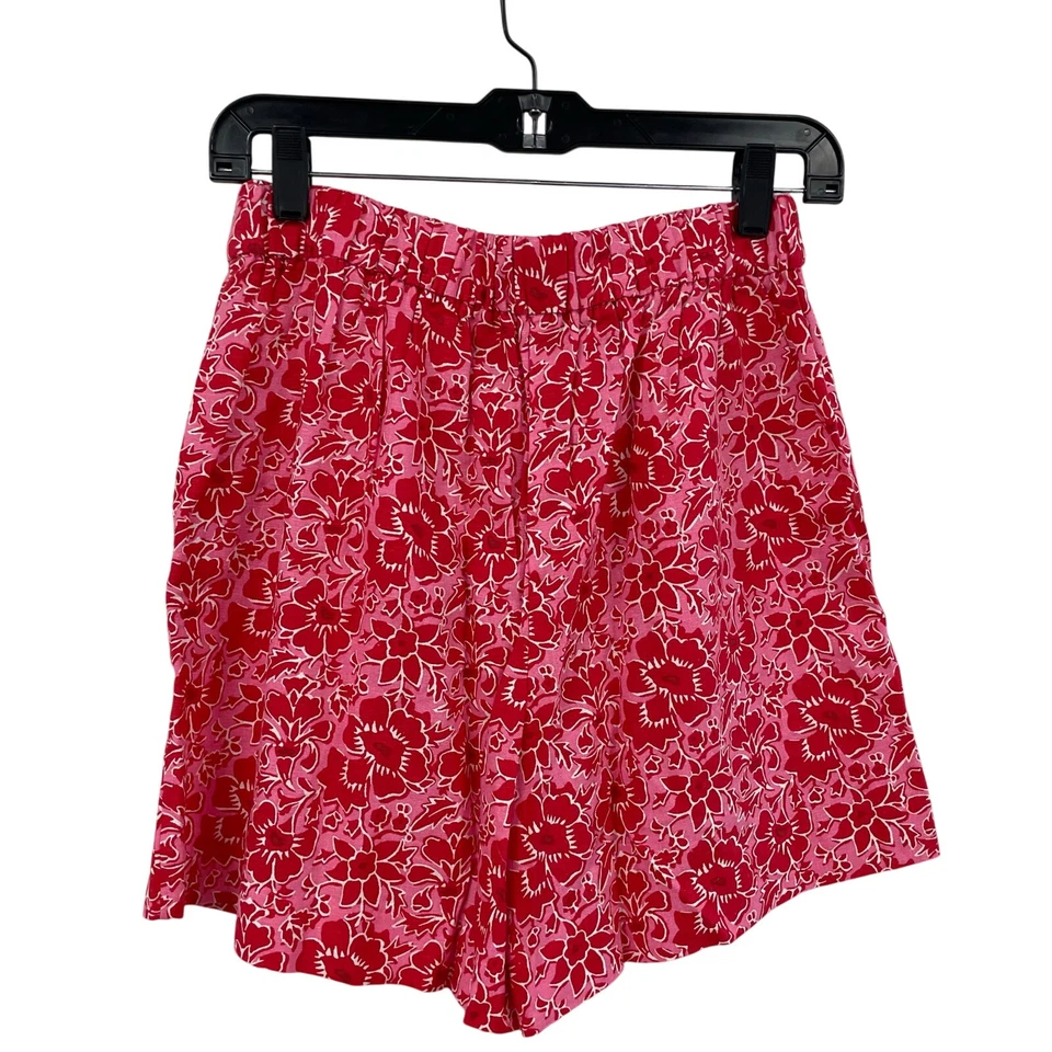 NUEVO CON ETIQUETAS J. Corto Crew Factory tiro alto estampado floral rosa rojo mezcla de lino para mujer 4 Foto 2 de 4