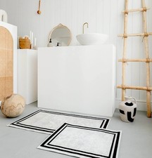 Bathroom Rugs Sets 2 Piece Washable Bath Mat Set White Marble Stone
