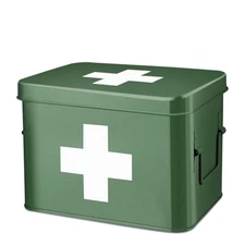 Metal First Aid Empty Box, Medicine Storage Organizer with Removable Tray Handle