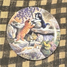 Cat Collector Porcelain Plate "Kletterei im Steingarten" Wall Hanging w/ Wire
