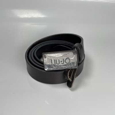 Liu Jo Black Genuine Leather Belt Silver Logo Buckle Italy Y2K Minimalist