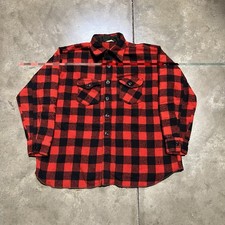 Vintage 70s Frost Proof Flannel XL 18.5 Red Buffalo Plaid Wool Shirt Button Up