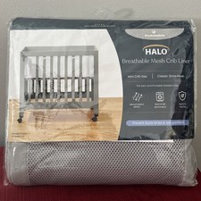 Halo Breathable Mesh Crib Liner for Mini Portable Cribs - Gray NEW