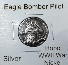 HOBO Bomber Pilot Eagle Made From A REAL WWII Silver War Nickel 35% SIGNED