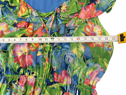 Ralph Lauren Women Blue Floral Crinkle Georgette Tiered Dress Plus Sz 14W - Picture 8 of 9