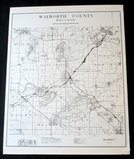 WI Walworth County Map 1949 Map 1955 - 1990 Revisions 16 x 20 Board Mounted