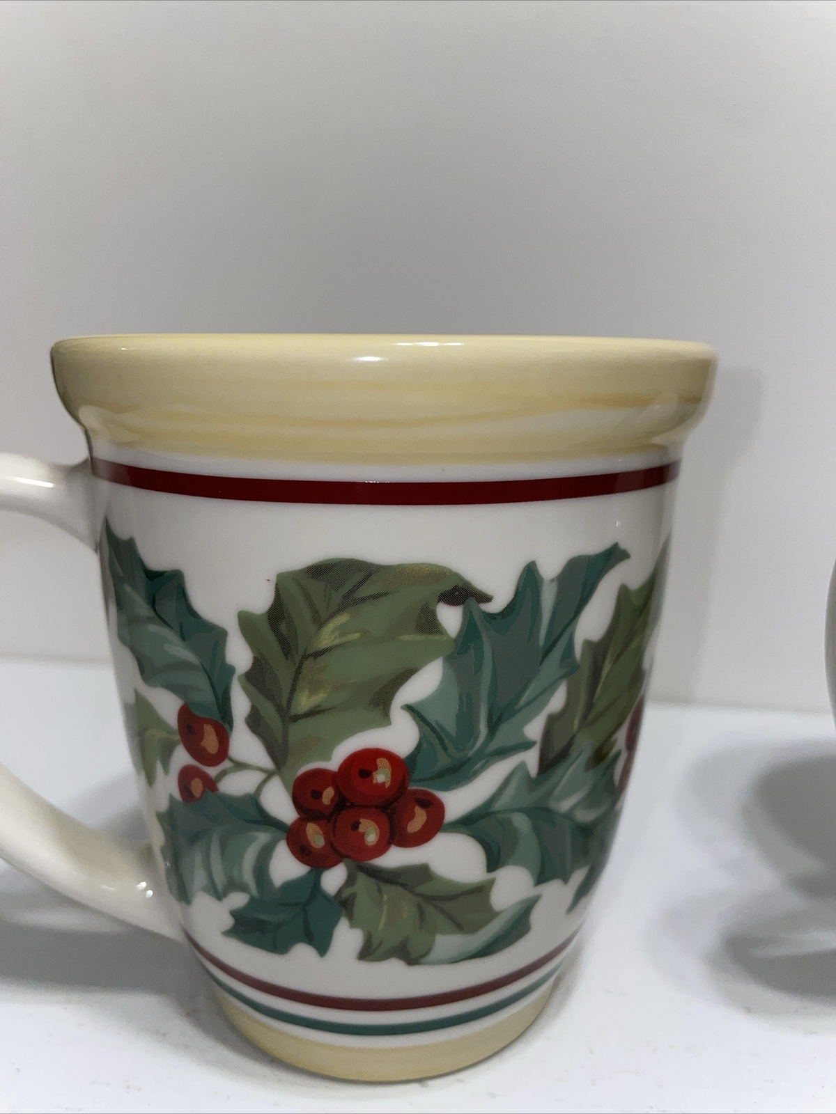 2 Longaberger Pottery American Holly Holiday Mugs made in USA eBay