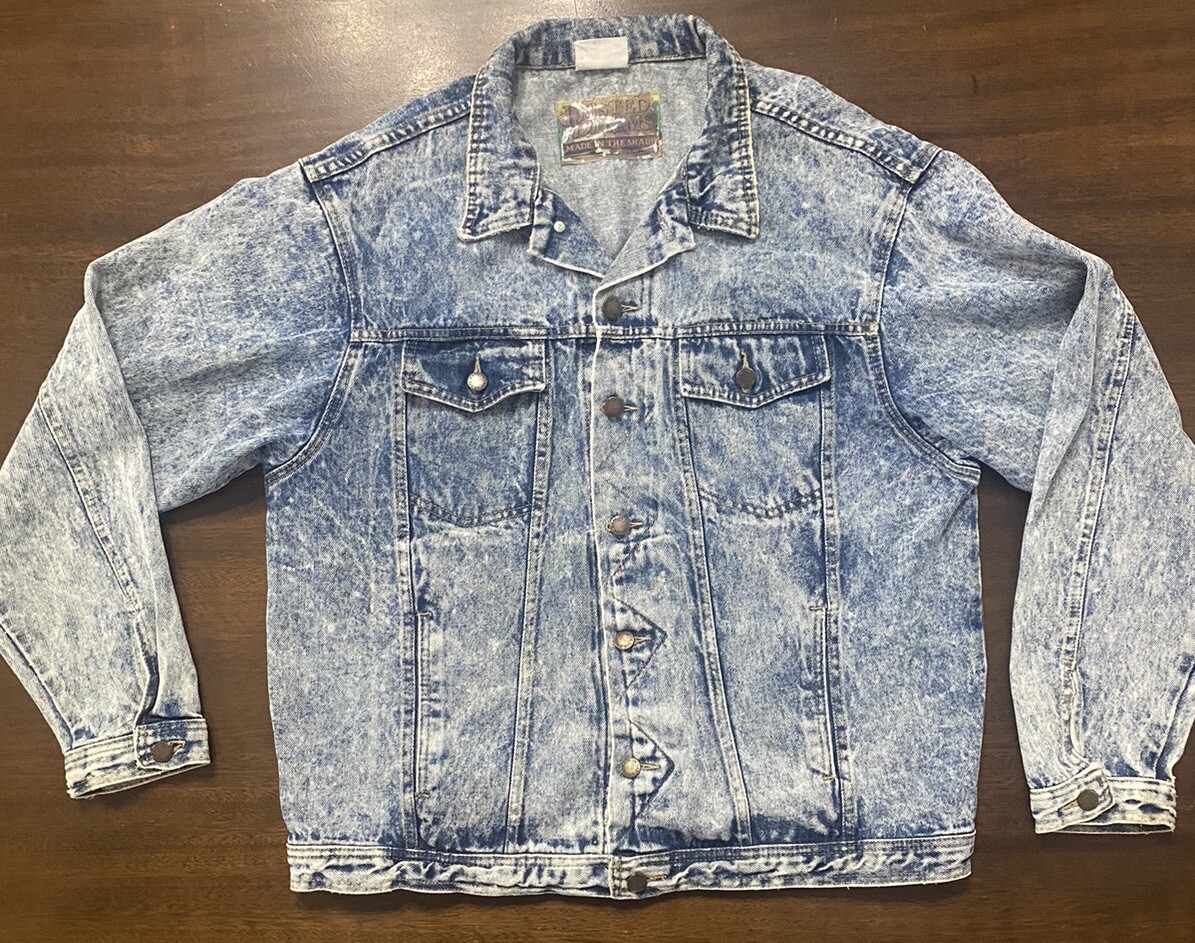 MASSTARD DenimJacket【DENNY】VINTAGE WASH Dusted Denims Acid Wash Jean Jacket Made In The Shade Size Medium