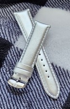 20mm Silver Metallic Genuine Leather Interchangeable Watch Band Fit Michele Deco