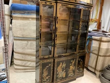 Drexel Chinese Black Lacquer Cabinet , breakfront 80” x 56 “