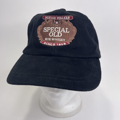 Vintage 1980 s Hiram Walker Special Old Rye Whiskey Black SlideBack Baseball Hat