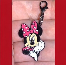 Black Minnie Mouse Charm Zipper Pull  Keychain Add On Clip 