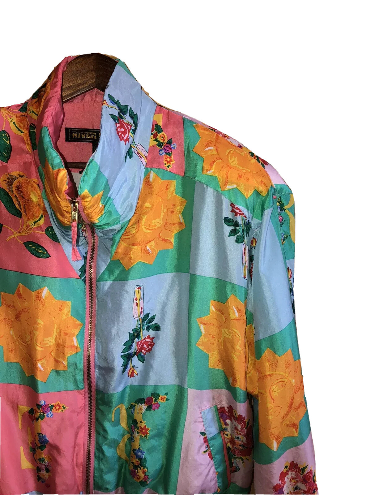 Conjunto de traje de pista cortavientos deportivo Rivers Edge para mujer M 100 % seda floral Y2K