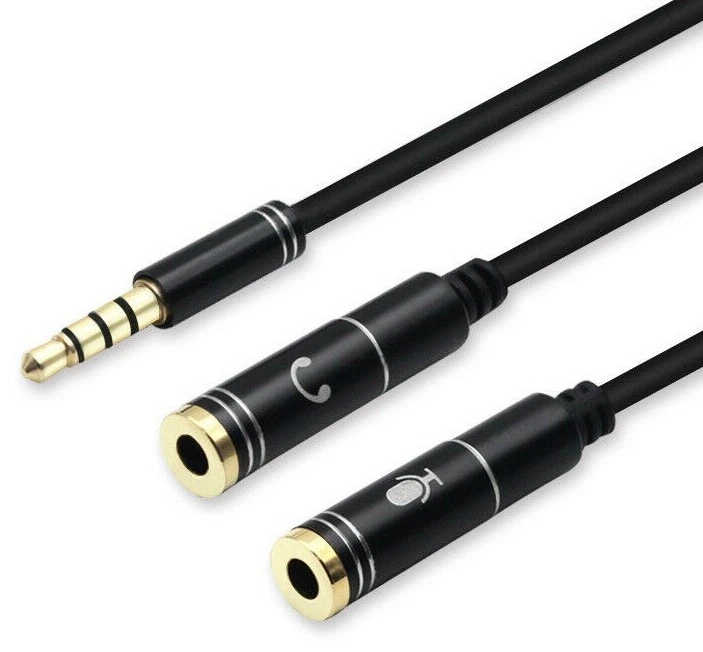 JJ-SHOP24 Audio Splitter Kabel Y Adapter Micro Headset 3.5mm Male zu 2 Female Schwarz NEU