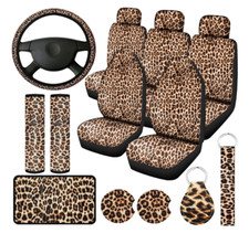 13-pcs Leopard Print Car Seat Covers Full Set Seat Covers Steering Wheel Cover