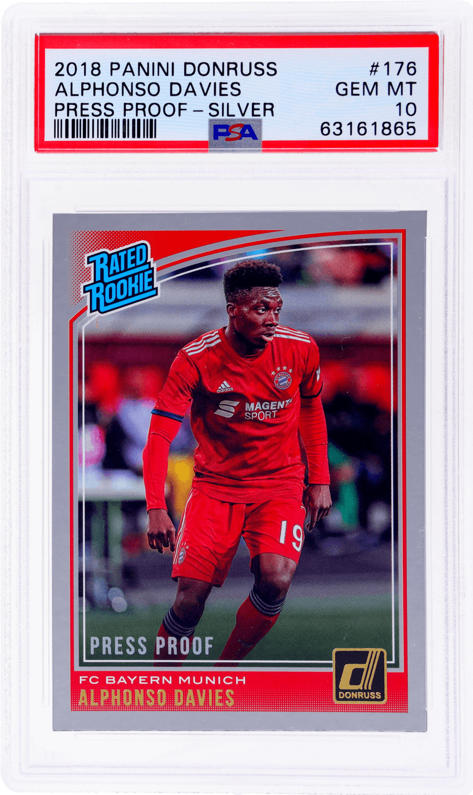 2018 Panini Donruss Alphonso Davies Rated Rookie Press Proof Silver #176 PSA 10