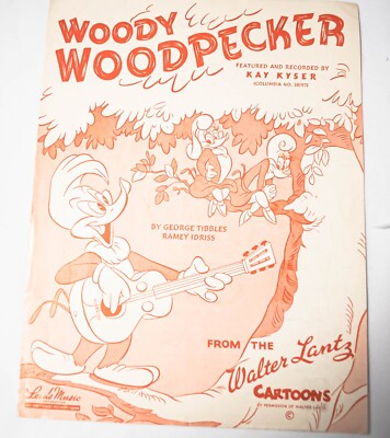 Woody Woodpecker Kay Kyser Sheet Music 3 Pages Walter Lantz 1948 Leeds Music