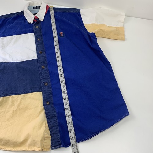 Chaps Ralph Lauren Vintage Color Block Shirt Short Sleeve Blue Yellow White M - Picture 7 of 11