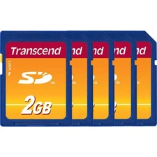 5 Pack Transcend 2GB SD Secure Digital Memory Cards for Older Cameras 