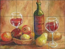 Wine & Fruit Tile Backsplash Joanne Margosian Art Ceramic Mural JM034