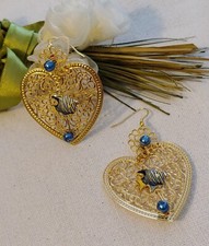 MAXI ORECCHINI ESTIVI con cuore filigranato e pesce tropicale blu