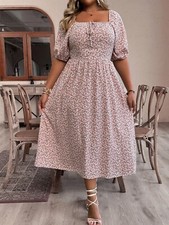 SHEIN VCAY Plus Size Women's Simple Daily Square Neckline Dress 479