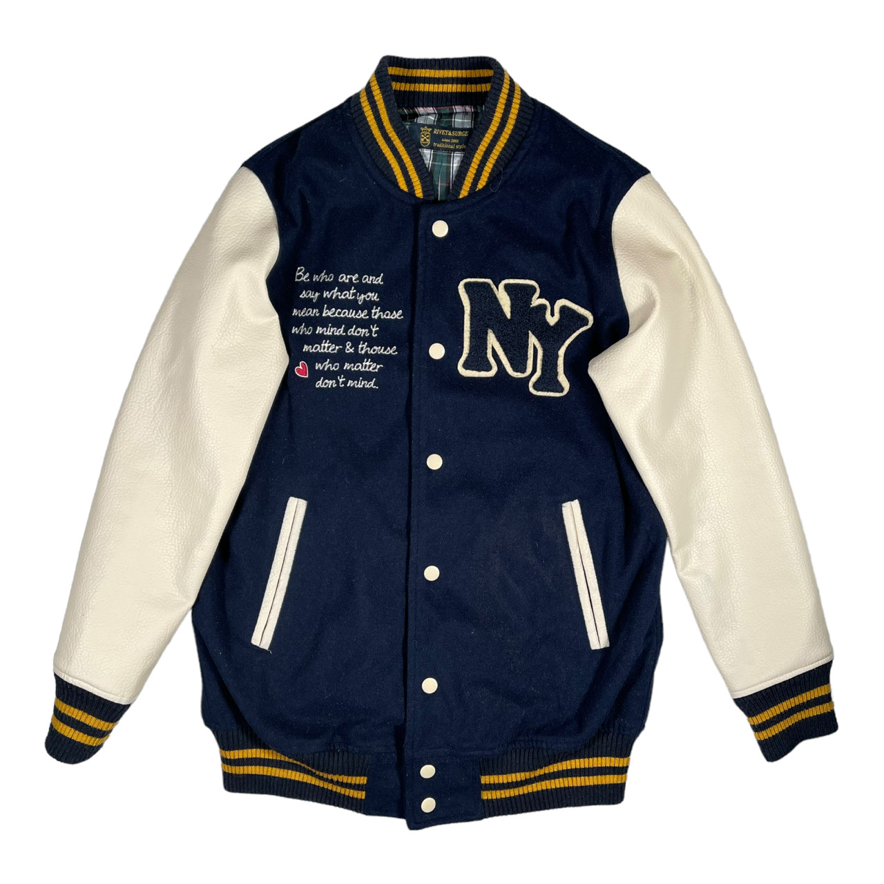 Rivet and Surge Varsity Jacket Faux Leather Arms Tart… Gem