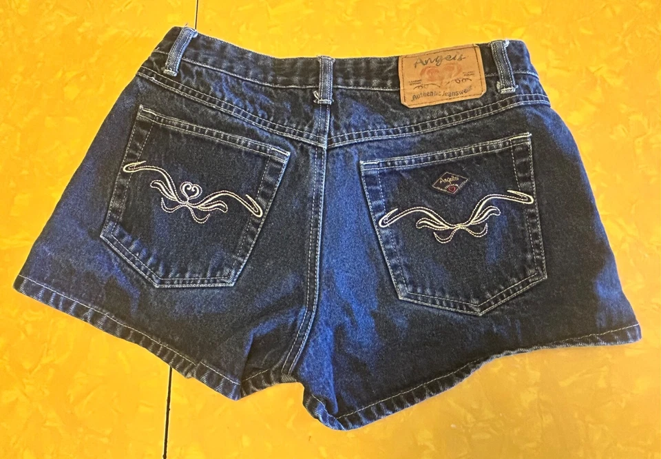 Pantalones Cortos De Colección Años 90 Y2K Angels Enjuague Oscuro Denim Talla 5 Foto 2 de 4