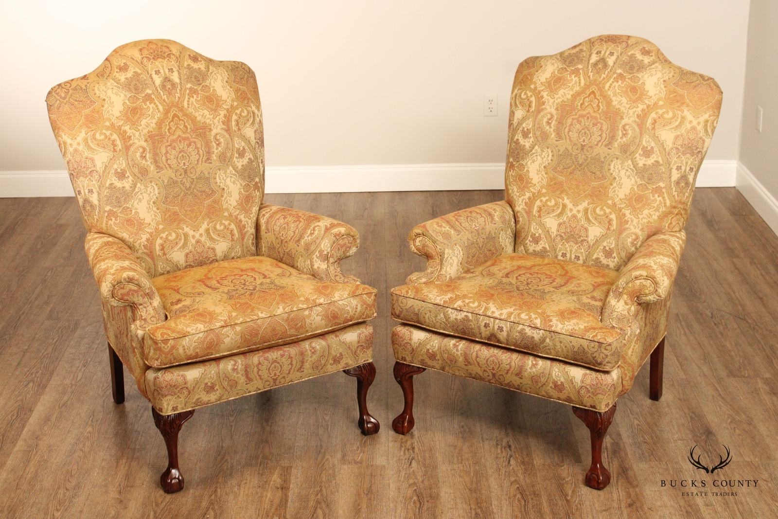 Fairfield Chippendale Style Pair Custom Upholstered Wingback Chairs eBay
