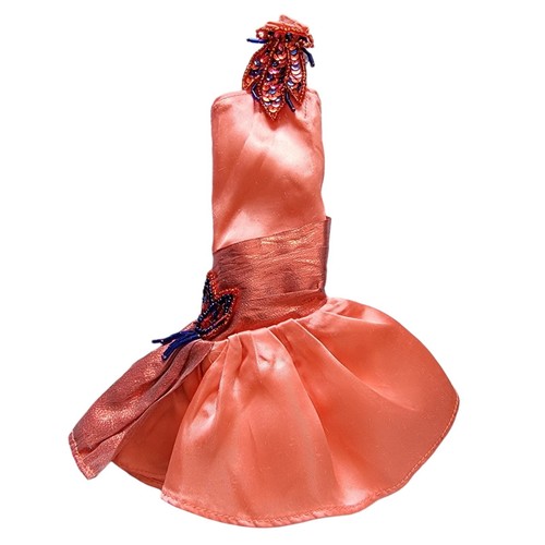 Vtg 1990's Barbie Flores De Mayo Peach Coral Dress Beaded Formal Mermaid Gown - Picture 9 of 10