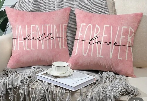 Valentines Day Throw Pillow De Covers 4-18”X18” Pink Love Heart Gnome Truck - Picture 2 of 7