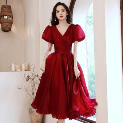 Women's Elegant V Neck Puff Sleeves High Waist Dress Wedding Ball Gown  Cosplay | eBay