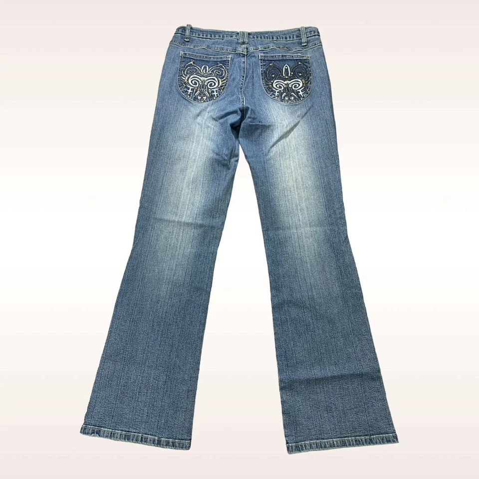 Jeans Paco para mujer 32x31,5 azul corte bota bordado elástico bigote denim Y2K Foto 2 de 4
