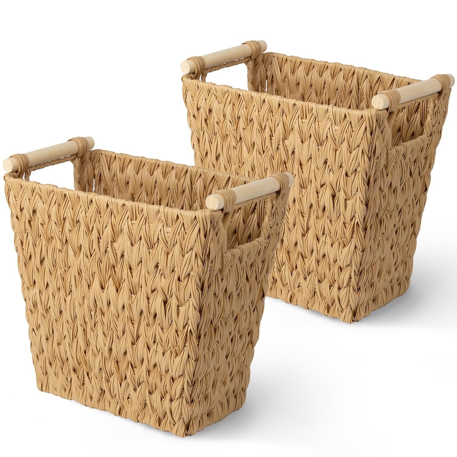 Handwoven Wicker Trash Can Set with Wooden Handles - 5 Gallon, Decorative Design