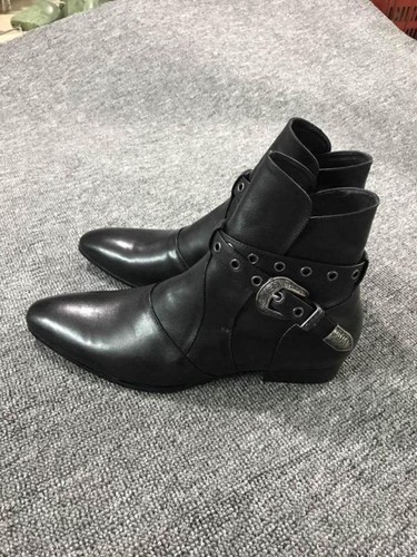 Neu Herren Spitz zulaufend Schnallen Echtleder Stiefeletten Outdoor Elegant Formell Schuhe - Bild 6 von 9