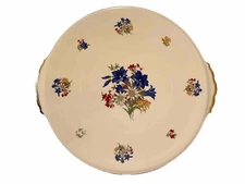 Cottier Freres Switerzland Edelweiss Large Cake Plate Gold Rimmed ~13” D EUC