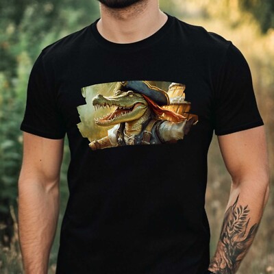 Herren T-Shirt Piraten Alligator Motiv Baumwolle Größe XS bis 5XL