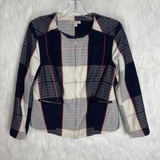 Merona Medium Blazer Plaid Jacket Zip Up Navy Blue Career Jacket Target Nautical