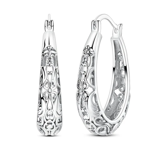 MULA European Hoop Earrings Hollow Flower Lucky For Women Jewelry 925 Silver