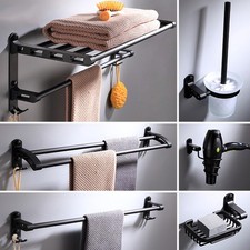 9PCS Wall Mounted Bathroom Hardware Bath Accessory Set Black Aluminum Towel Bar