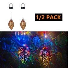 Solar Lantern Multicolor LED Lights Metal Lamp Waterproof Garden Hanging Decor