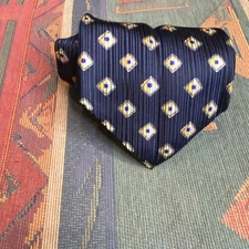 Arte By Altea Mens Silk Necktie Blue Yellow Diamond Pattern Formal Neckwear