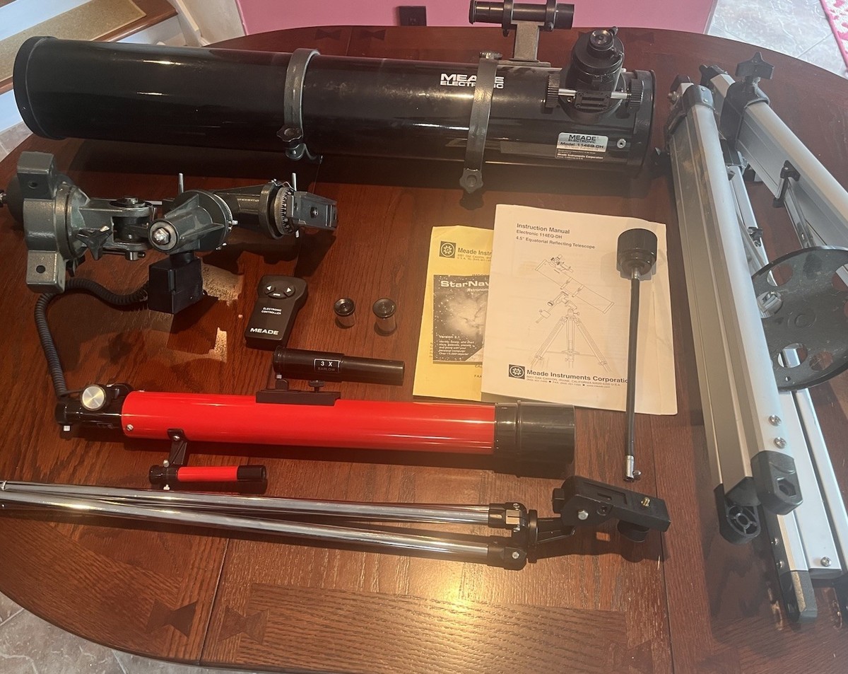Meade Electronic 114-EQ-DH Telescope , Tripod, And Access Shown