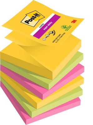 Post-it Super Sticky Z-Notes Haftnotizen Klebezettel 76x76 mm, 90 Blatt, 6 Blöck